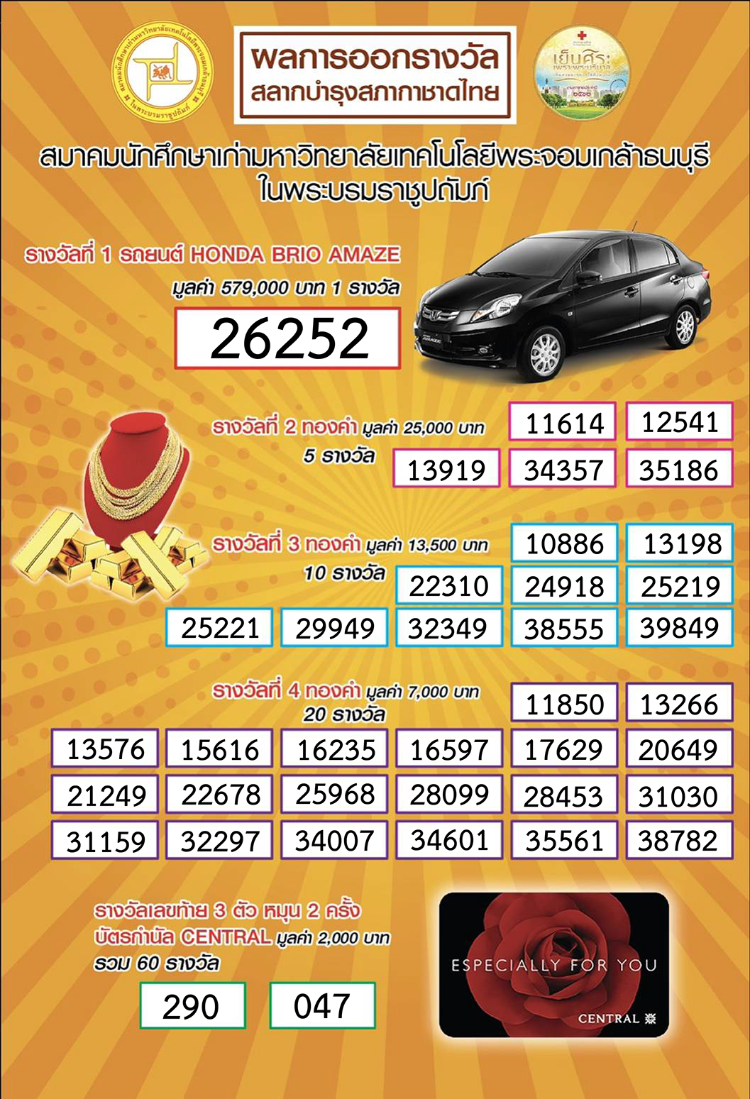 ผลออกรางวัลสลาก 2562 kmutta